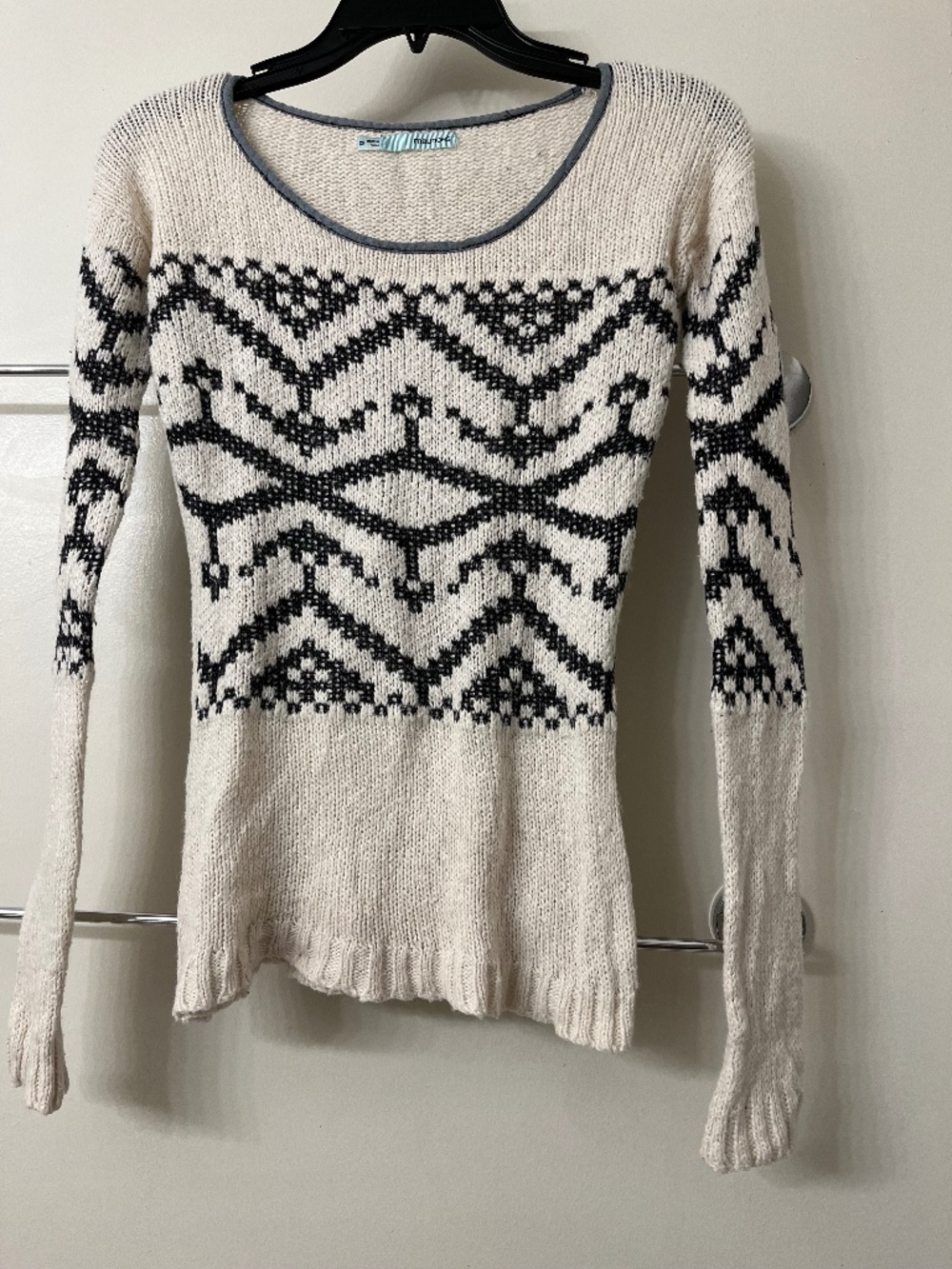 Maurices - White Sweater with Black Motif and Collar